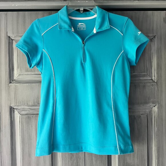 Slazenger Women’s Turquoise Blue Golf Polo with White Piping Short Sleeve Size S - Picture 2 of 10